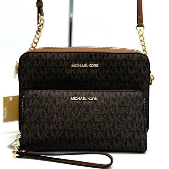 Michael Kors Large EW Crossbody Bag & Large Continental Wallet Brown/Gold - Picture 1 of 13
